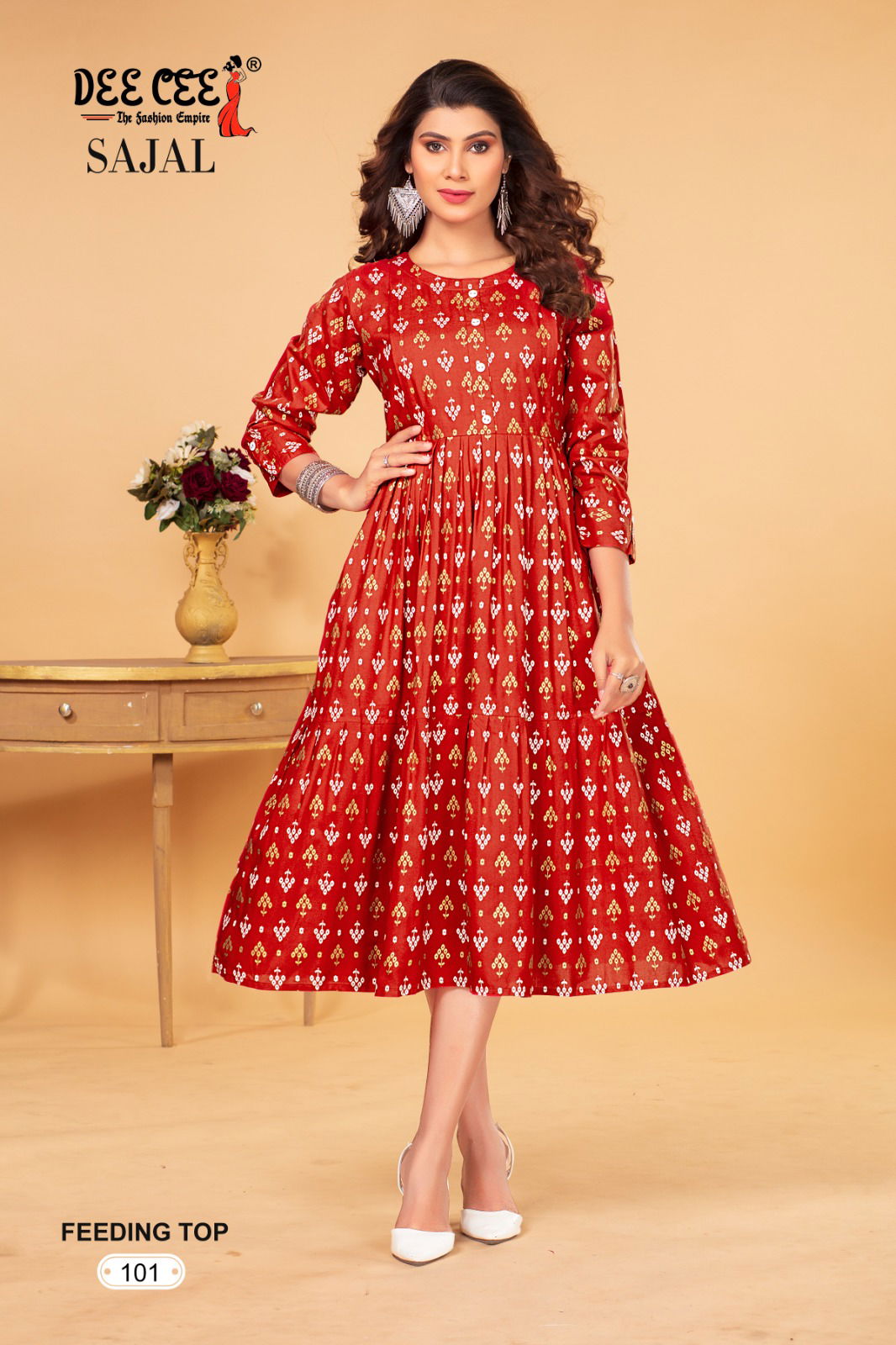 Sajal By Dee Cee Flaired Rayon Printed Feeding Kurtis Wholesale Clothing Suppliers In India